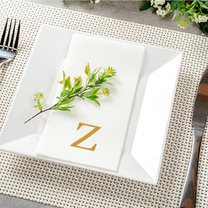 Luxenap Rectangle Gold Letter Z White Paper Linen-Feel Guest Towel / Napkin - Air Laid, Sans Serif Font - 15 3/4" x 8" - 2000 count box