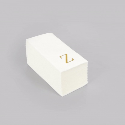 Luxenap Rectangle Gold Letter Z White Paper Linen-Feel Guest Towel / Napkin - Air Laid, Sans Serif Font - 15 3/4" x 8" - 2000 count box