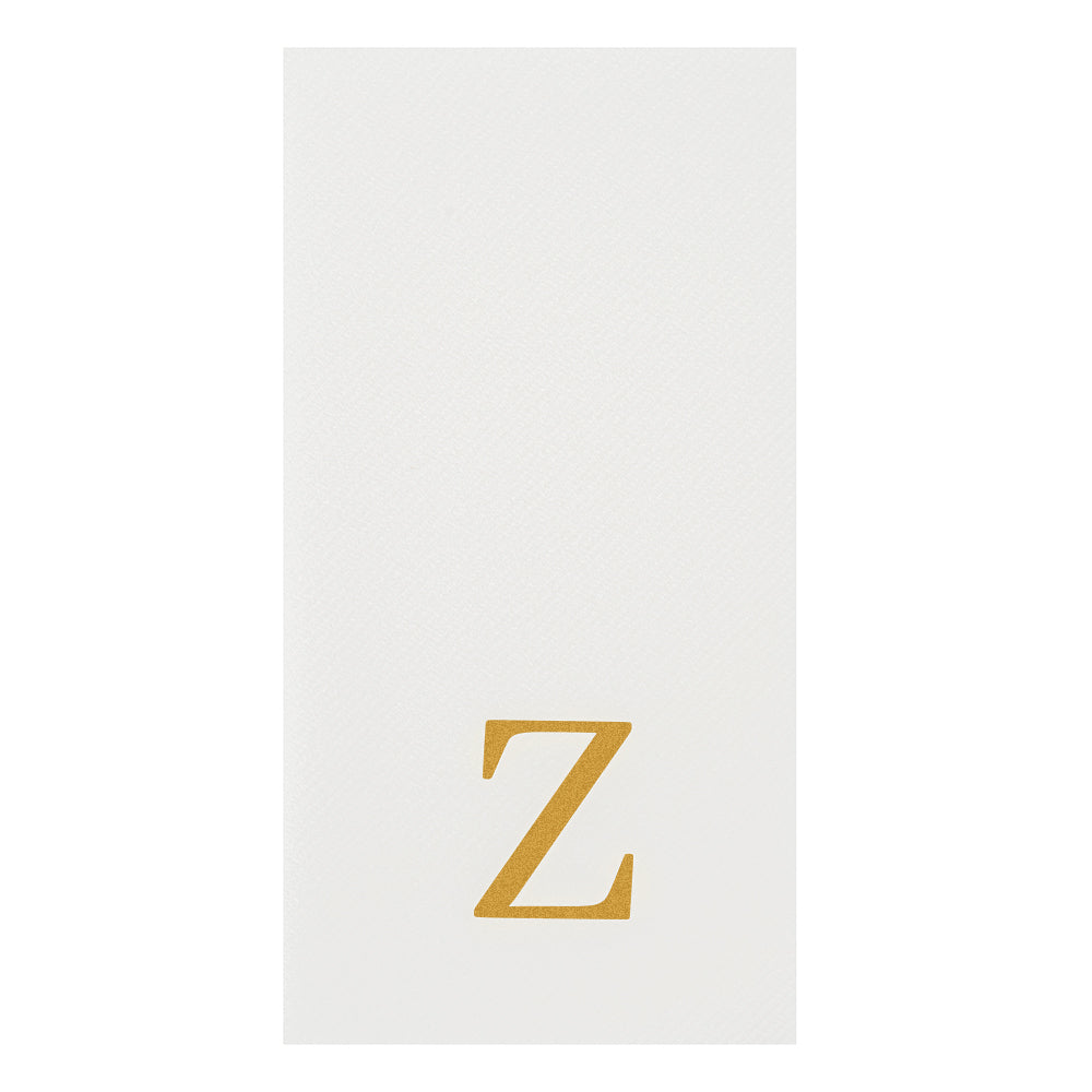 Luxenap Rectangle Gold Letter Z White Paper Linen-Feel Guest Towel / Napkin - Air Laid, Sans Serif Font - 15 3/4" x 8" - 2000 count box