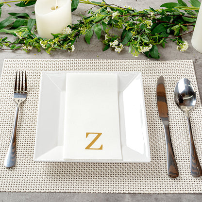Luxenap Rectangle Gold Letter Z White Paper Linen-Feel Guest Towel / Napkin - Air Laid, Sans Serif Font - 15 3/4" x 8" - 2000 count box