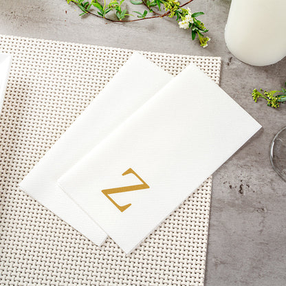 Luxenap Rectangle Gold Letter Z White Paper Linen-Feel Guest Towel / Napkin - Air Laid, Sans Serif Font - 15 3/4" x 8" - 2000 count box