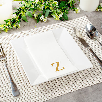 Luxenap Rectangle Gold Letter Z White Paper Linen-Feel Guest Towel / Napkin - Air Laid, Sans Serif Font - 15 3/4" x 8" - 2000 count box