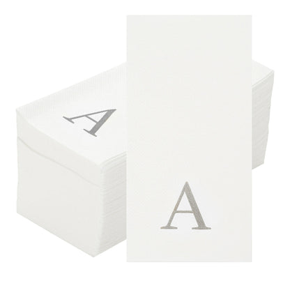 Luxenap Rectangle Silver Letter A White Paper Linen-Feel Guest Towel / Napkin - Air Laid, Sans Serif Font - 15 3/4" x 8" - 50 count box