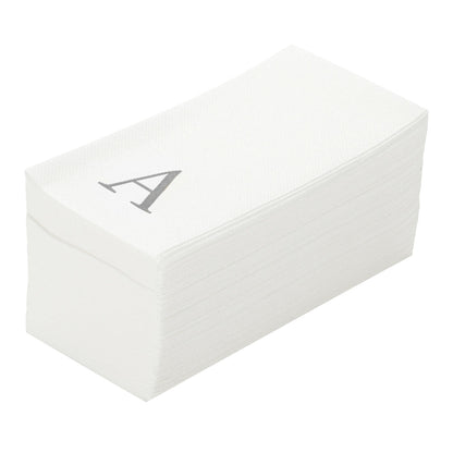 Luxenap Rectangle Silver Letter A White Paper Linen-Feel Guest Towel / Napkin - Air Laid, Sans Serif Font - 15 3/4" x 8" - 50 count box