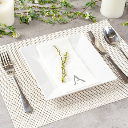 Luxenap Rectangle Silver Letter A White Paper Linen-Feel Guest Towel / Napkin - Air Laid, Sans Serif Font - 15 3/4" x 8" - 50 count box