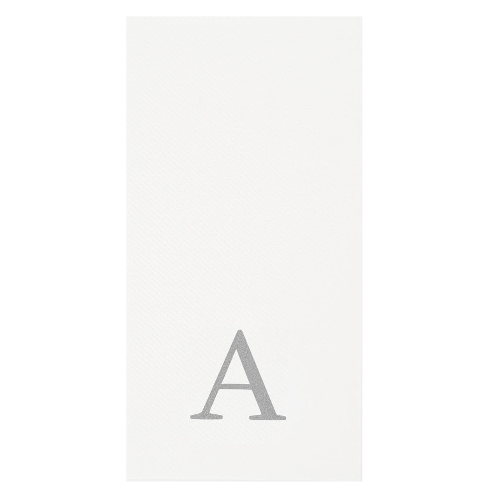 Luxenap Rectangle Silver Letter A White Paper Linen-Feel Guest Towel / Napkin - Air Laid, Sans Serif Font - 15 3/4" x 8" - 50 count box