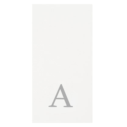 Luxenap Rectangle Silver Letter A White Paper Linen-Feel Guest Towel / Napkin - Air Laid, Sans Serif Font - 15 3/4" x 8" - 50 count box