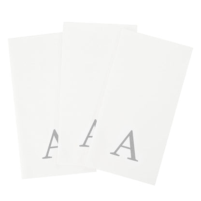 Luxenap Rectangle Silver Letter A White Paper Linen-Feel Guest Towel / Napkin - Air Laid, Sans Serif Font - 15 3/4" x 8" - 50 count box