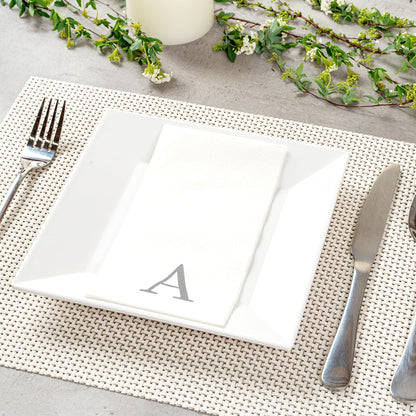 Luxenap Rectangle Silver Letter A White Paper Linen-Feel Guest Towel / Napkin - Air Laid, Sans Serif Font - 15 3/4" x 8" - 50 count box
