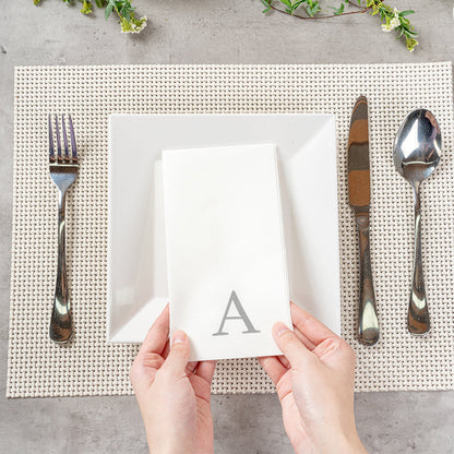 Luxenap Rectangle Silver Letter A White Paper Linen-Feel Guest Towel / Napkin - Air Laid, Sans Serif Font - 15 3/4" x 8" - 50 count box