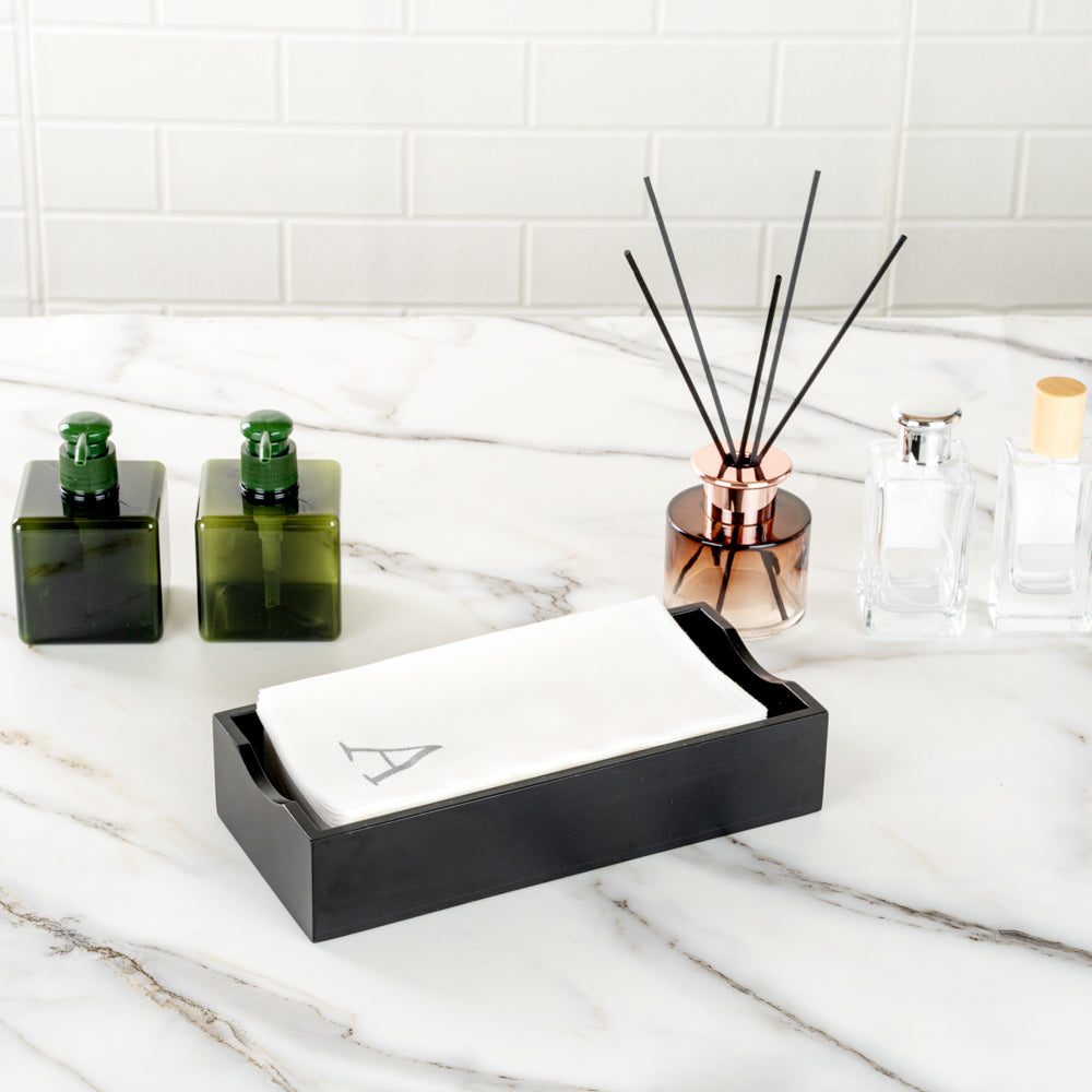 Luxenap Rectangle Silver Letter A White Paper Linen-Feel Guest Towel / Napkin - Air Laid, Sans Serif Font - 15 3/4" x 8" - 50 count box