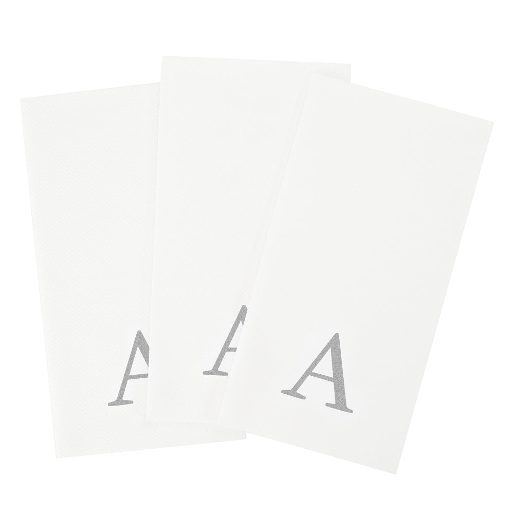 Luxenap Rectangle Silver Letter A White Paper Linen-Feel Guest Towel / Napkin - Air Laid, Sans Serif Font - 15 3/4" x 8" - 2000 count box