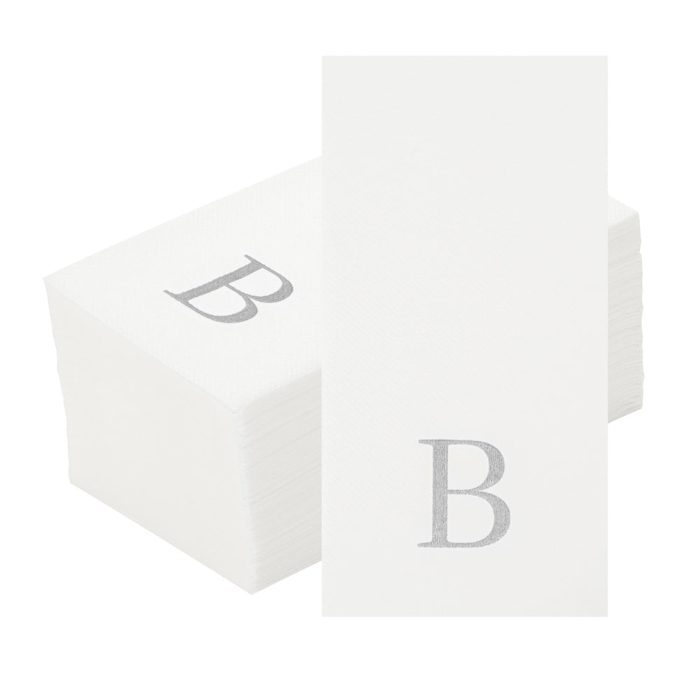 Luxenap Rectangle Silver Letter B White Paper Linen-Feel Guest Towel / Napkin - Air Laid, Sans Serif Font - 15 3/4" x 8" - 50 count box