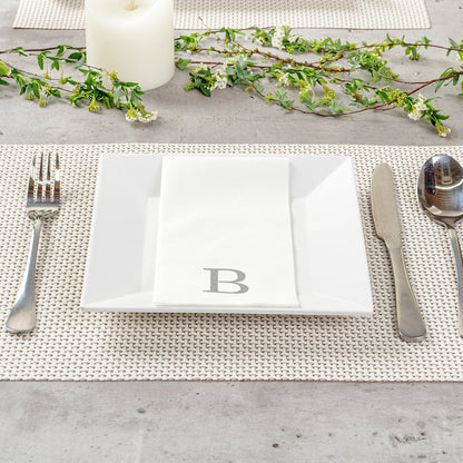 Luxenap Rectangle Silver Letter B White Paper Linen-Feel Guest Towel / Napkin - Air Laid, Sans Serif Font - 15 3/4" x 8" - 50 count box