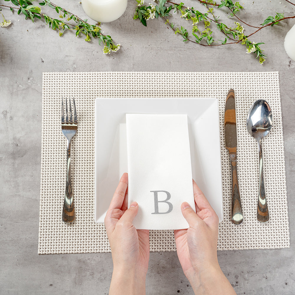 Luxenap Rectangle Silver Letter B White Paper Linen-Feel Guest Towel / Napkin - Air Laid, Sans Serif Font - 15 3/4" x 8" - 2000 count box