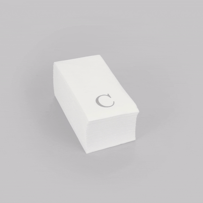 Luxenap Rectangle Silver Letter C White Paper Linen-Feel Guest Towel / Napkin - Air Laid, Sans Serif Font - 15 3/4" x 8" - 2000 count box