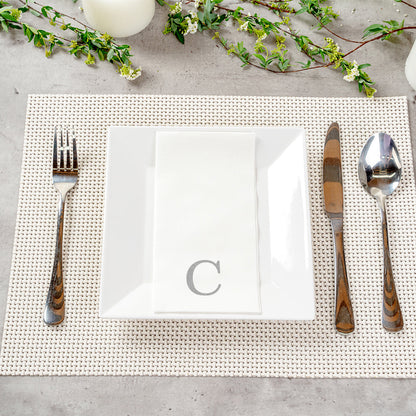 Luxenap Rectangle Silver Letter C White Paper Linen-Feel Guest Towel / Napkin - Air Laid, Sans Serif Font - 15 3/4" x 8" - 2000 count box