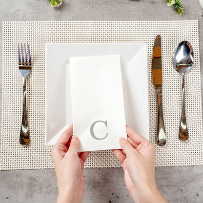 Luxenap Rectangle Silver Letter C White Paper Linen-Feel Guest Towel / Napkin - Air Laid, Sans Serif Font - 15 3/4" x 8" - 2000 count box
