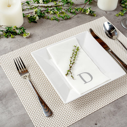 Luxenap Rectangle Silver Letter D White Paper Linen-Feel Guest Towel / Napkin - Air Laid, Sans Serif Font - 15 3/4" x 8" - 2000 count box