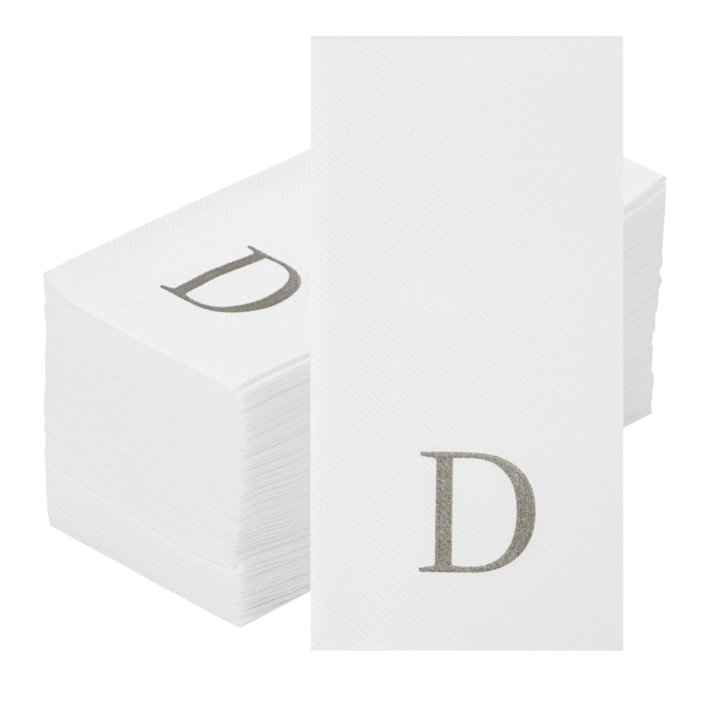 Luxenap Rectangle Silver Letter D White Paper Linen-Feel Guest Towel / Napkin - Air Laid, Sans Serif Font - 15 3/4" x 8" - 50 count box