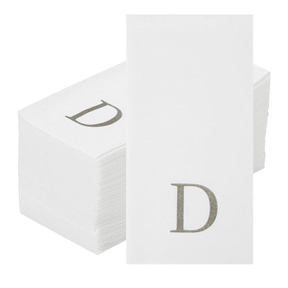 Luxenap Rectangle Silver Letter D White Paper Linen-Feel Guest Towel / Napkin - Air Laid, Sans Serif Font - 15 3/4" x 8" - 50 count box