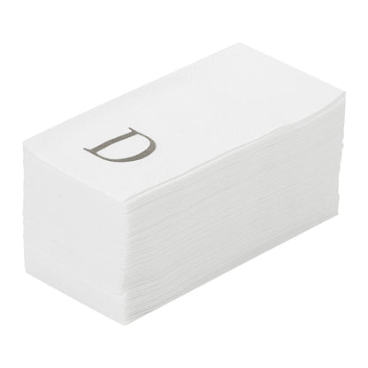 Luxenap Rectangle Silver Letter D White Paper Linen-Feel Guest Towel / Napkin - Air Laid, Sans Serif Font - 15 3/4" x 8" - 50 count box