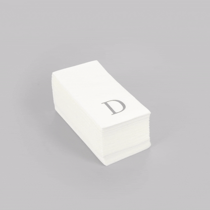 Luxenap Rectangle Silver Letter D White Paper Linen-Feel Guest Towel / Napkin - Air Laid, Sans Serif Font - 15 3/4" x 8" - 50 count box