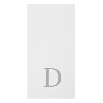 Luxenap Rectangle Silver Letter D White Paper Linen-Feel Guest Towel / Napkin - Air Laid, Sans Serif Font - 15 3/4" x 8" - 50 count box