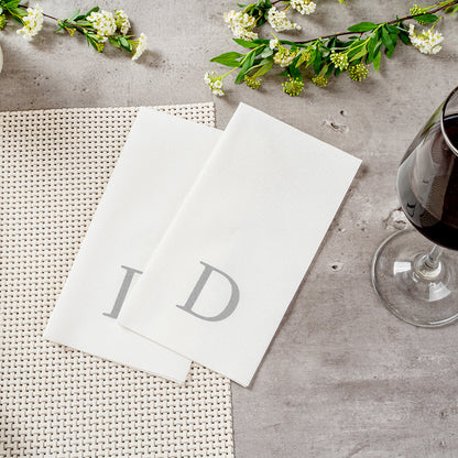 Luxenap Rectangle Silver Letter D White Paper Linen-Feel Guest Towel / Napkin - Air Laid, Sans Serif Font - 15 3/4" x 8" - 50 count box