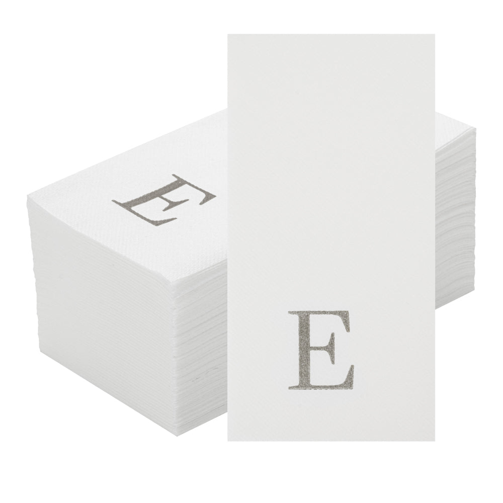 Luxenap Rectangle Silver Letter E White Paper Linen-Feel Guest Towel / Napkin - Air Laid, Sans Serif Font - 15 3/4" x 8" - 50 count box
