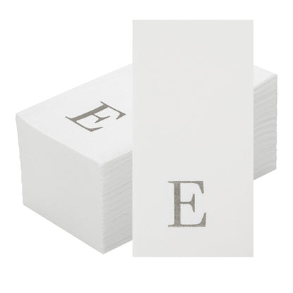Luxenap Rectangle Silver Letter E White Paper Linen-Feel Guest Towel / Napkin - Air Laid, Sans Serif Font - 15 3/4" x 8" - 50 count box