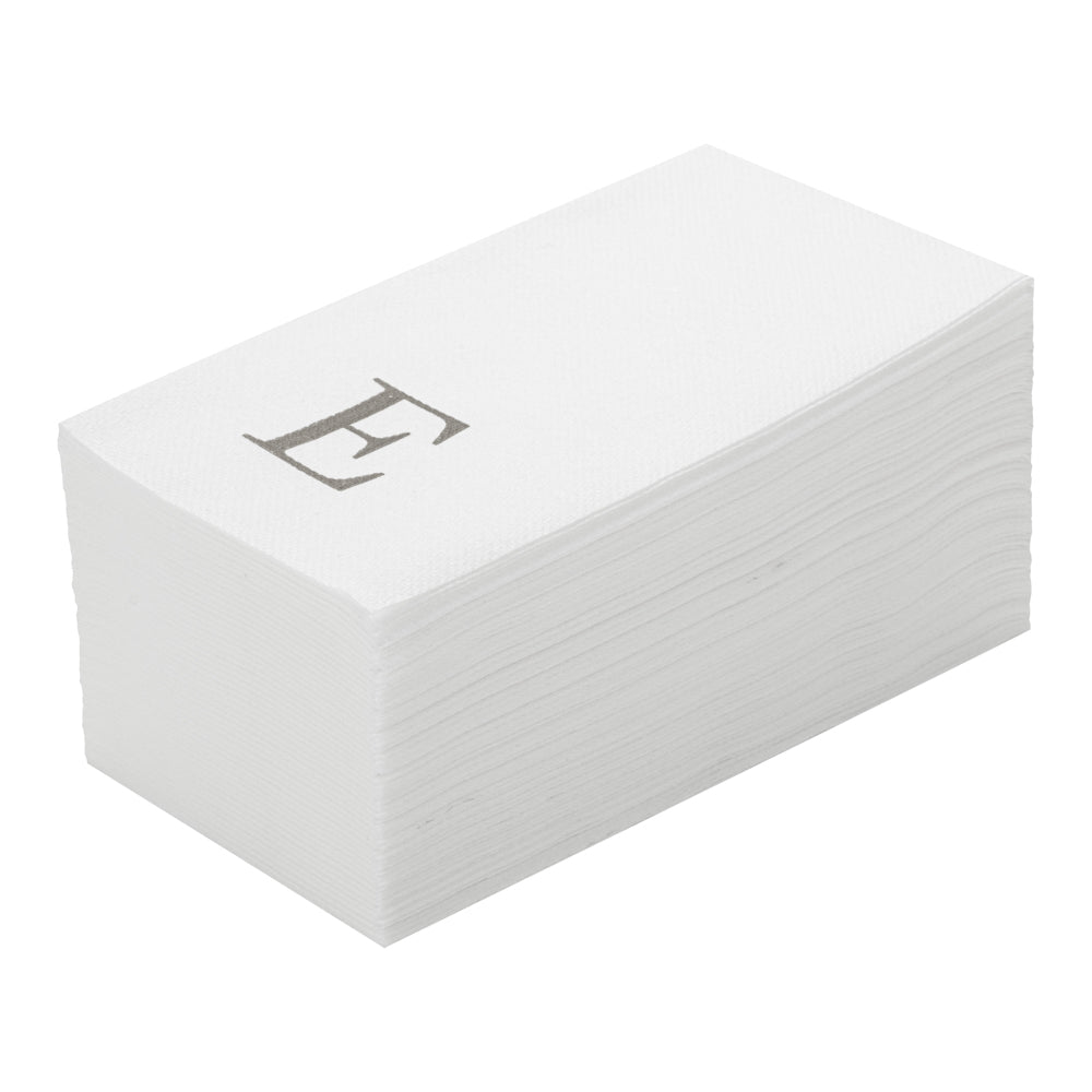 Luxenap Rectangle Silver Letter E White Paper Linen-Feel Guest Towel / Napkin - Air Laid, Sans Serif Font - 15 3/4" x 8" - 50 count box