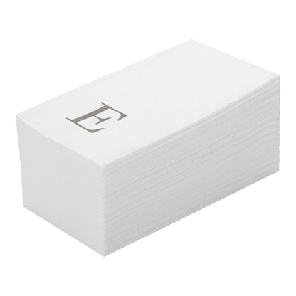 Luxenap Rectangle Silver Letter E White Paper Linen-Feel Guest Towel / Napkin - Air Laid, Sans Serif Font - 15 3/4" x 8" - 50 count box