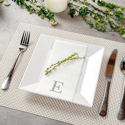 Luxenap Rectangle Silver Letter E White Paper Linen-Feel Guest Towel / Napkin - Air Laid, Sans Serif Font - 15 3/4" x 8" - 50 count box