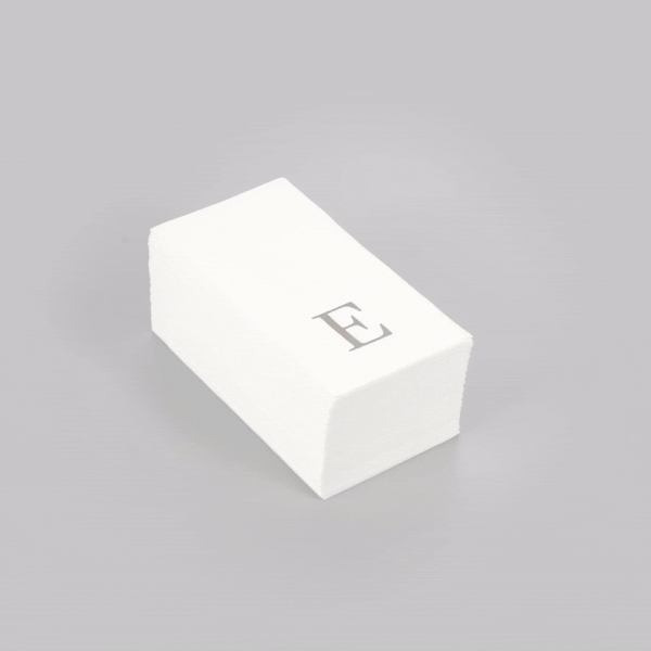 Luxenap Rectangle Silver Letter E White Paper Linen-Feel Guest Towel / Napkin - Air Laid, Sans Serif Font - 15 3/4" x 8" - 50 count box