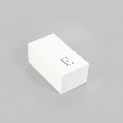 Luxenap Rectangle Silver Letter E White Paper Linen-Feel Guest Towel / Napkin - Air Laid, Sans Serif Font - 15 3/4" x 8" - 50 count box