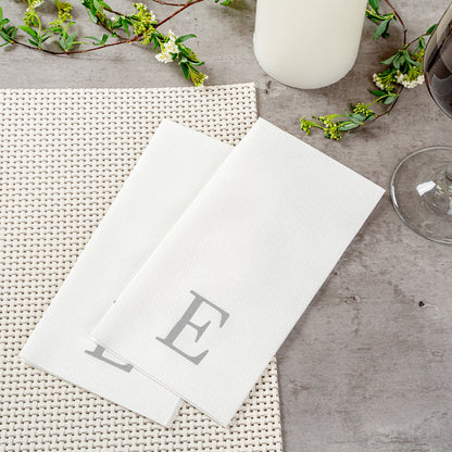 Luxenap Rectangle Silver Letter E White Paper Linen-Feel Guest Towel / Napkin - Air Laid, Sans Serif Font - 15 3/4" x 8" - 2000 count box