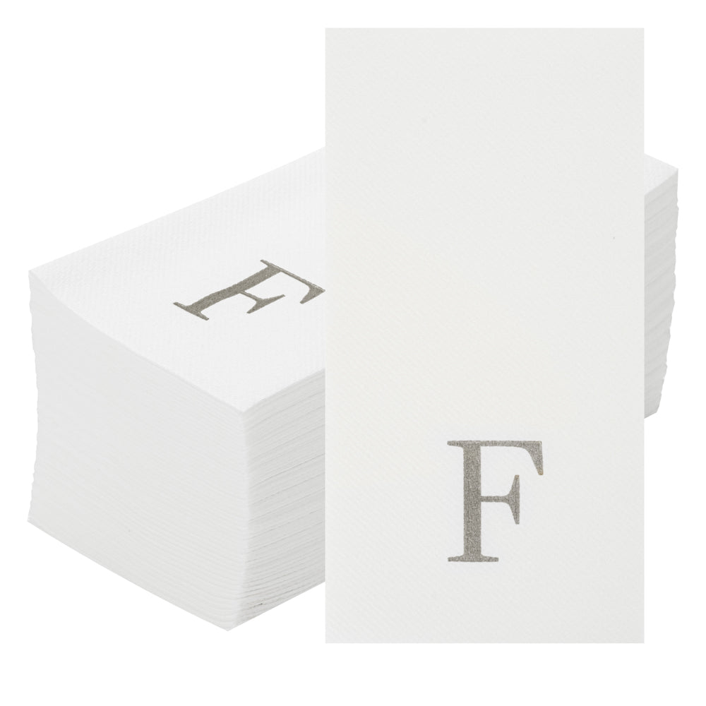 Luxenap Rectangle Silver Letter F White Paper Linen-Feel Guest Towel / Napkin - Air Laid, Sans Serif Font - 15 3/4" x 8" - 50 count box