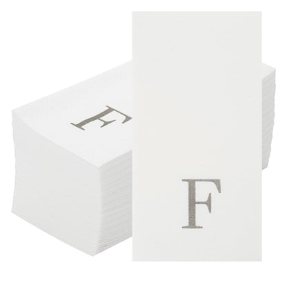 Luxenap Rectangle Silver Letter F White Paper Linen-Feel Guest Towel / Napkin - Air Laid, Sans Serif Font - 15 3/4" x 8" - 50 count box