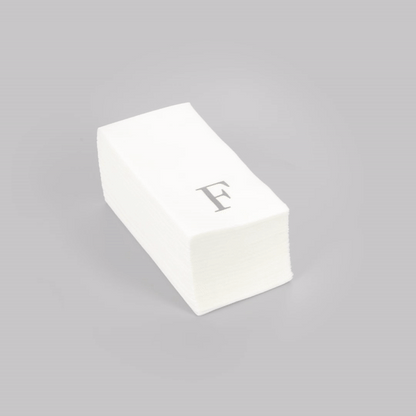 Luxenap Rectangle Silver Letter F White Paper Linen-Feel Guest Towel / Napkin - Air Laid, Sans Serif Font - 15 3/4" x 8" - 50 count box