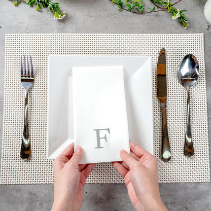Luxenap Rectangle Silver Letter F White Paper Linen-Feel Guest Towel / Napkin - Air Laid, Sans Serif Font - 15 3/4" x 8" - 50 count box