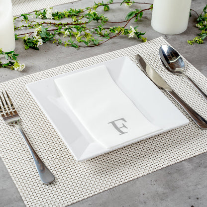 Luxenap Rectangle Silver Letter F White Paper Linen-Feel Guest Towel / Napkin - Air Laid, Sans Serif Font - 15 3/4" x 8" - 50 count box