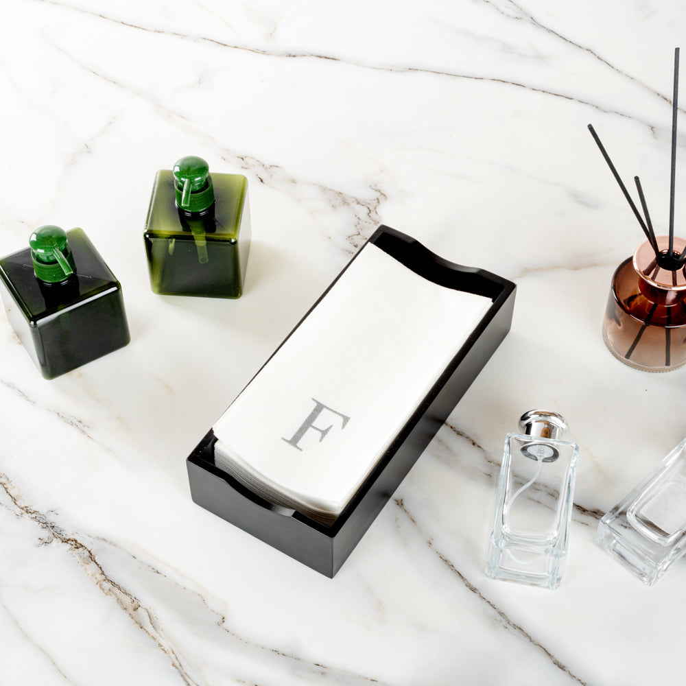 Luxenap Rectangle Silver Letter F White Paper Linen-Feel Guest Towel / Napkin - Air Laid, Sans Serif Font - 15 3/4" x 8" - 50 count box
