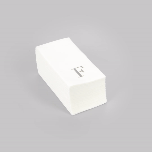 Luxenap Rectangle Silver Letter F White Paper Linen-Feel Guest Towel / Napkin - Air Laid, Sans Serif Font - 15 3/4" x 8" - 2000 count box