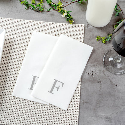 Luxenap Rectangle Silver Letter F White Paper Linen-Feel Guest Towel / Napkin - Air Laid, Sans Serif Font - 15 3/4" x 8" - 2000 count box