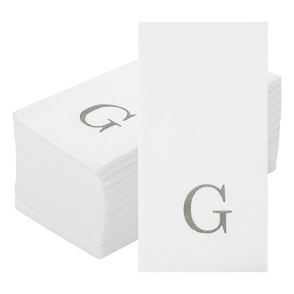 Luxenap Rectangle Silver Letter G White Paper Linen-Feel Guest Towel / Napkin - Air Laid, Sans Serif Font - 15 3/4" x 8" - 50 count box