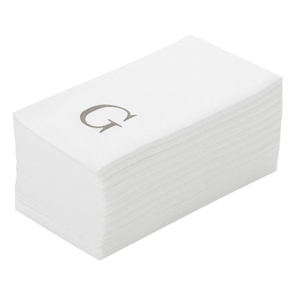 Luxenap Rectangle Silver Letter G White Paper Linen-Feel Guest Towel / Napkin - Air Laid, Sans Serif Font - 15 3/4" x 8" - 50 count box