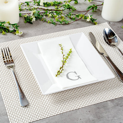 Luxenap Rectangle Silver Letter G White Paper Linen-Feel Guest Towel / Napkin - Air Laid, Sans Serif Font - 15 3/4" x 8" - 50 count box