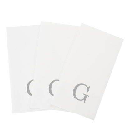Luxenap Rectangle Silver Letter G White Paper Linen-Feel Guest Towel / Napkin - Air Laid, Sans Serif Font - 15 3/4" x 8" - 50 count box