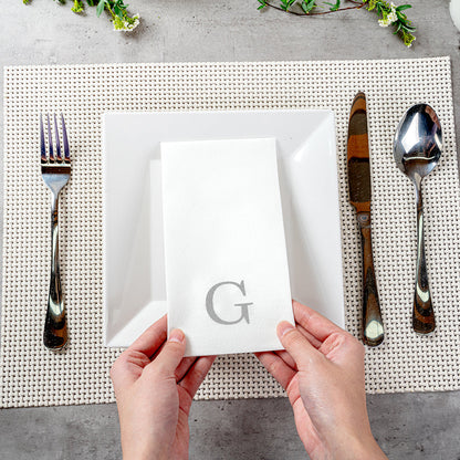 Luxenap Rectangle Silver Letter G White Paper Linen-Feel Guest Towel / Napkin - Air Laid, Sans Serif Font - 15 3/4" x 8" - 50 count box
